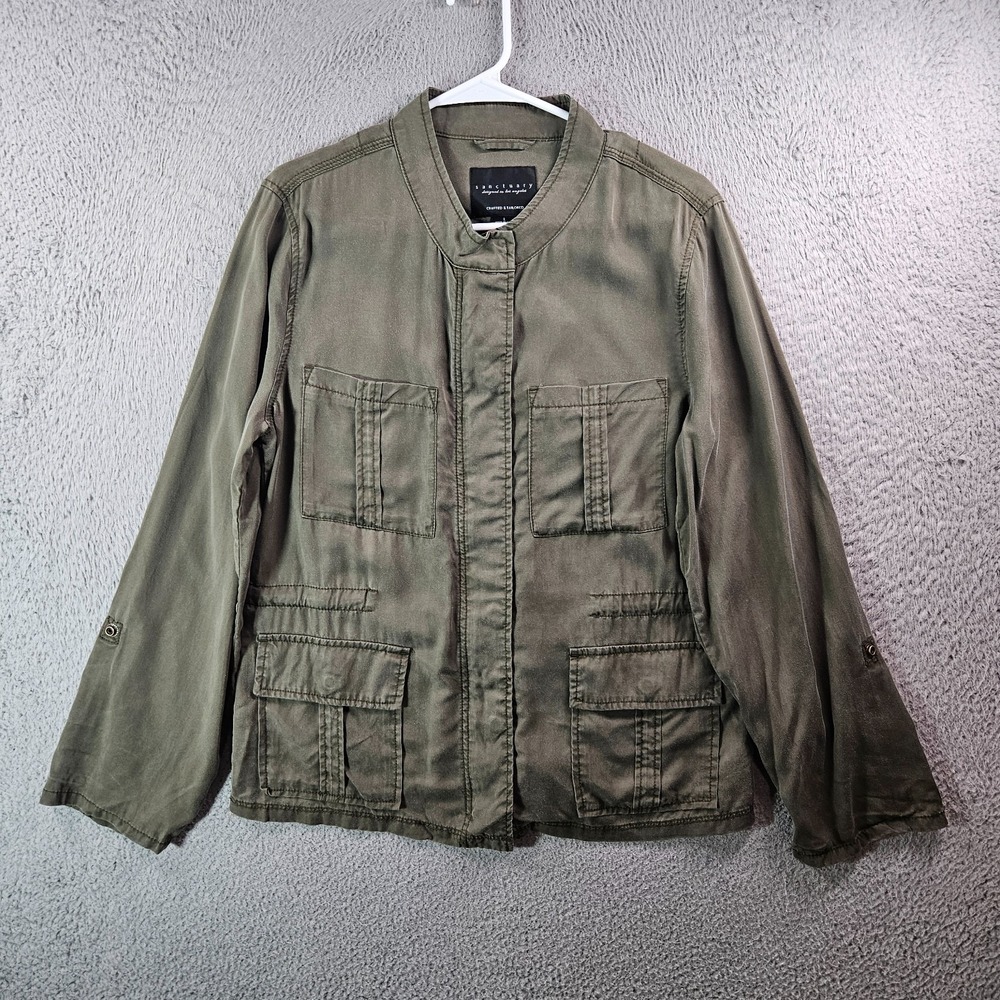 Sanctuary Jacket Women Large Snap Button Lightweight Military‎ Green